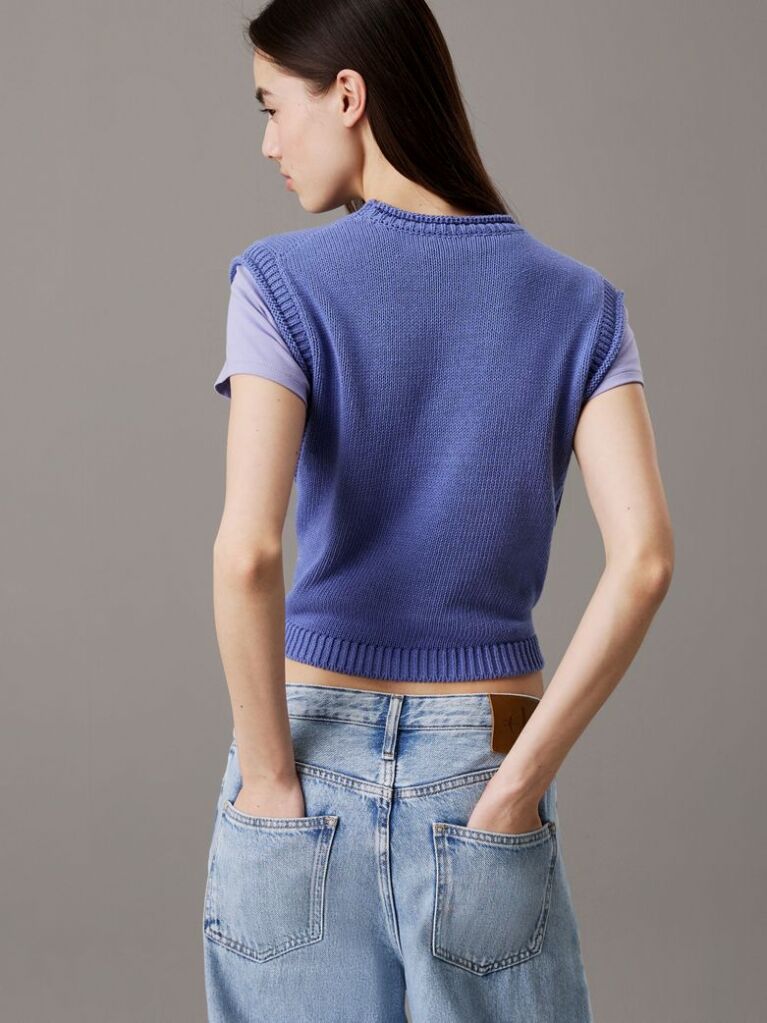 Blue Relaxed Cotton Linen Knit Top  Women
