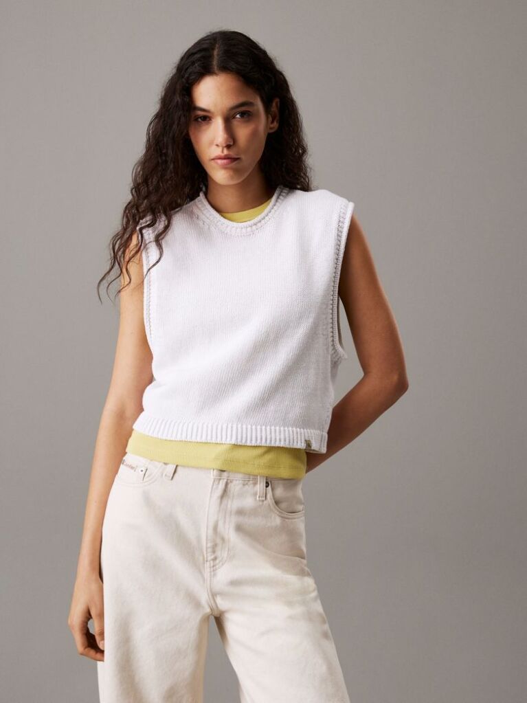 White Relaxed Cotton Linen Knit Top  Women