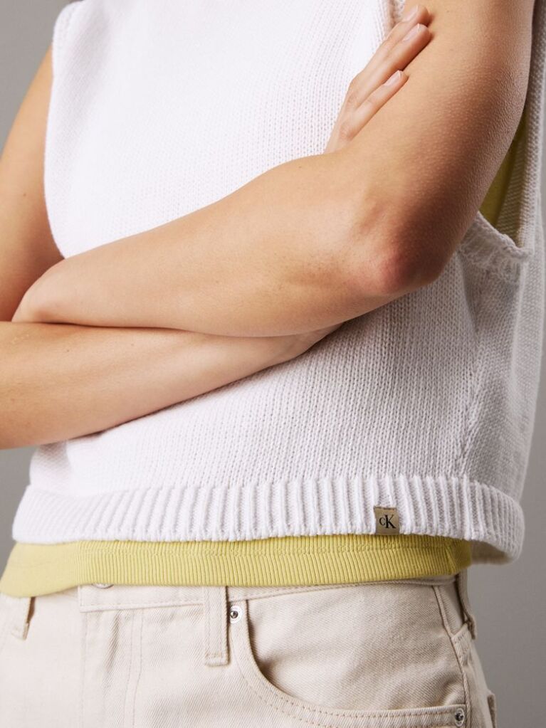 White Relaxed Cotton Linen Knit Top  Women