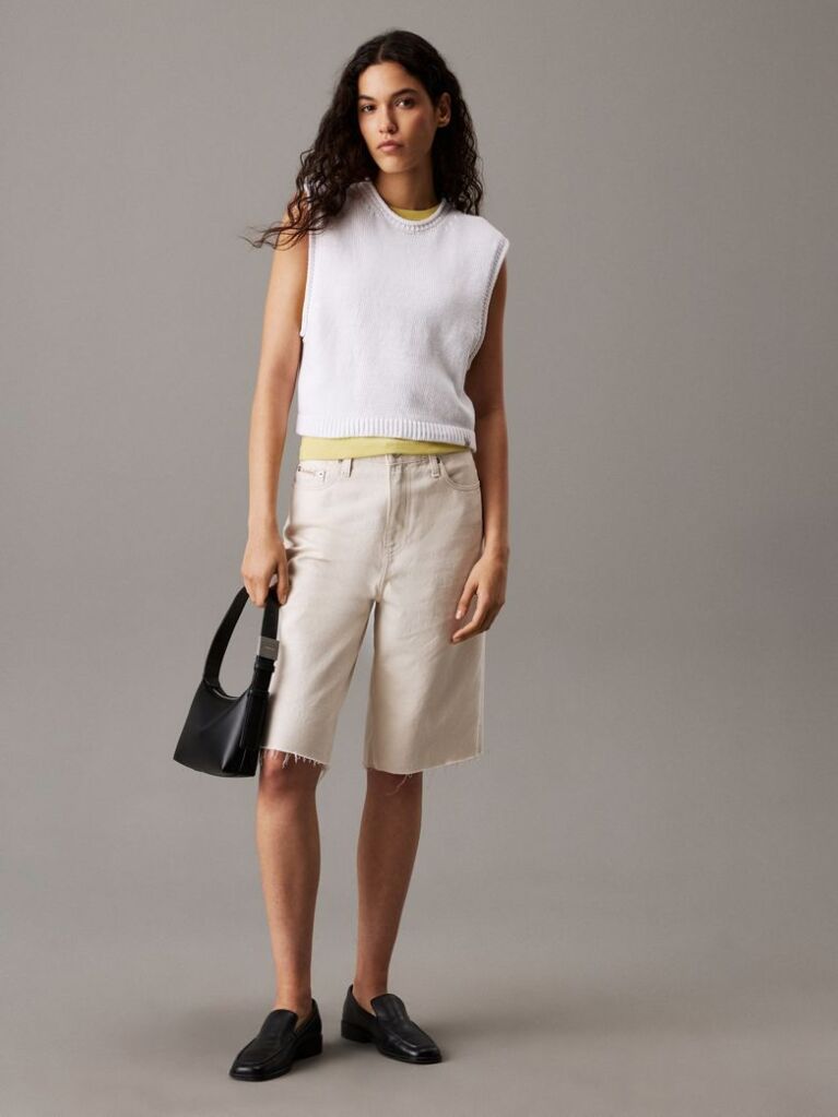 White Relaxed Cotton Linen Knit Top  Women