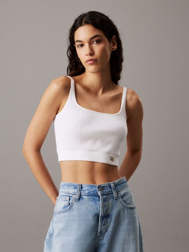 White Ribbed Cotton Bralette Top  Women