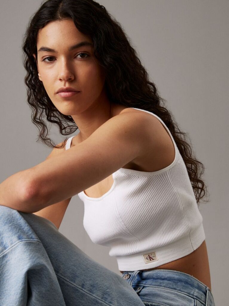 White Ribbed Cotton Bralette Top  Women