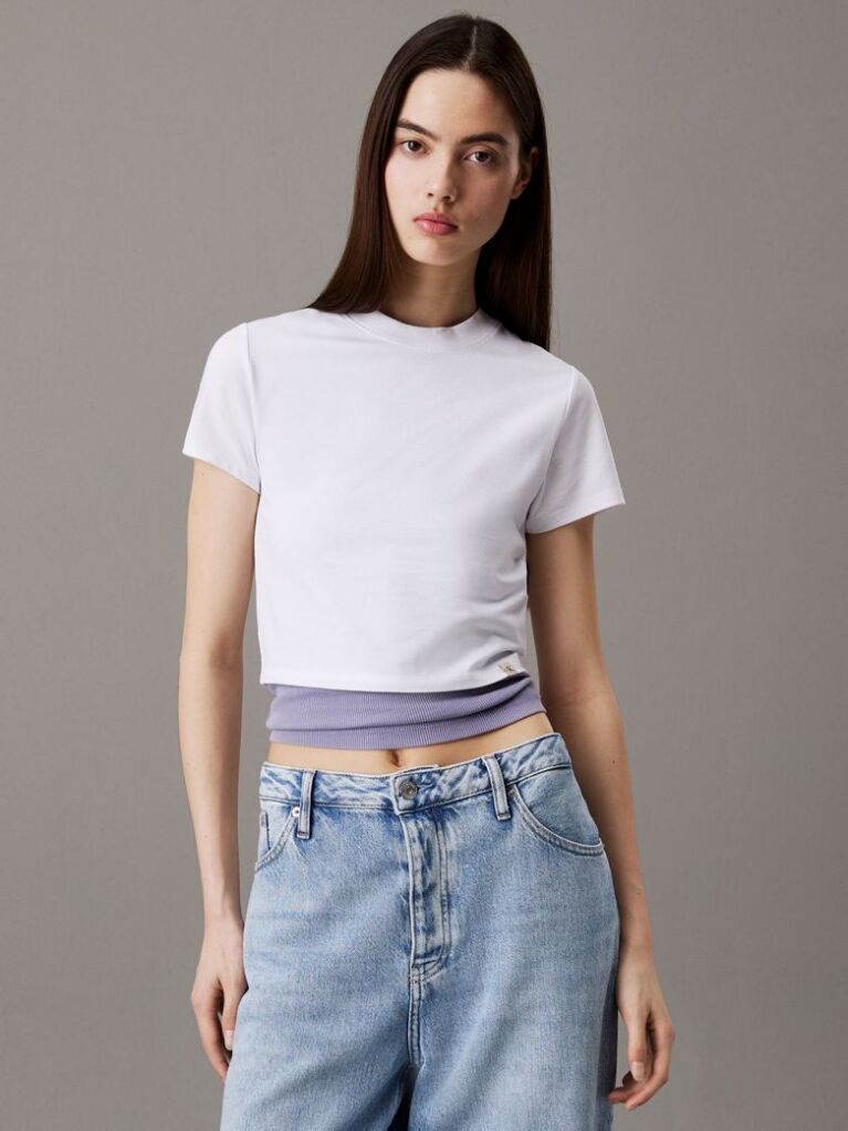 Λευκό Cropped Βαμβακερό T-shirt  Γυναίκα
