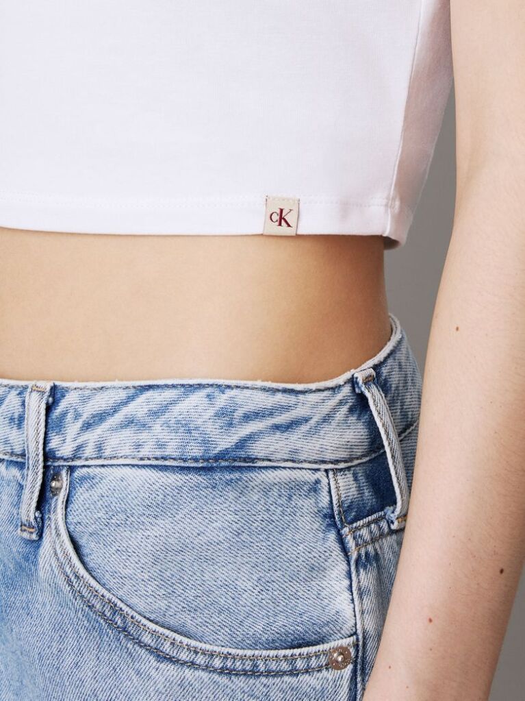Λευκό Cropped Βαμβακερό T-shirt  Γυναίκα