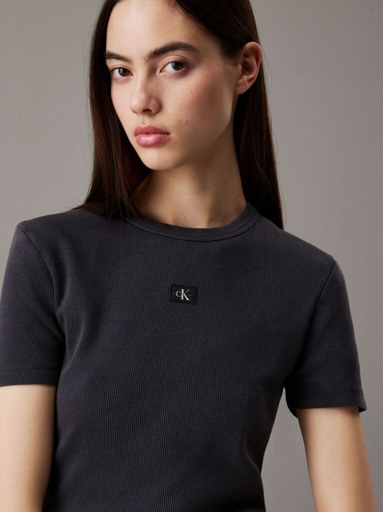 Black Slim Ribbed Cotton T-shirt  Women