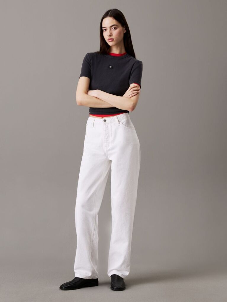 Black Slim Ribbed Cotton T-shirt  Women