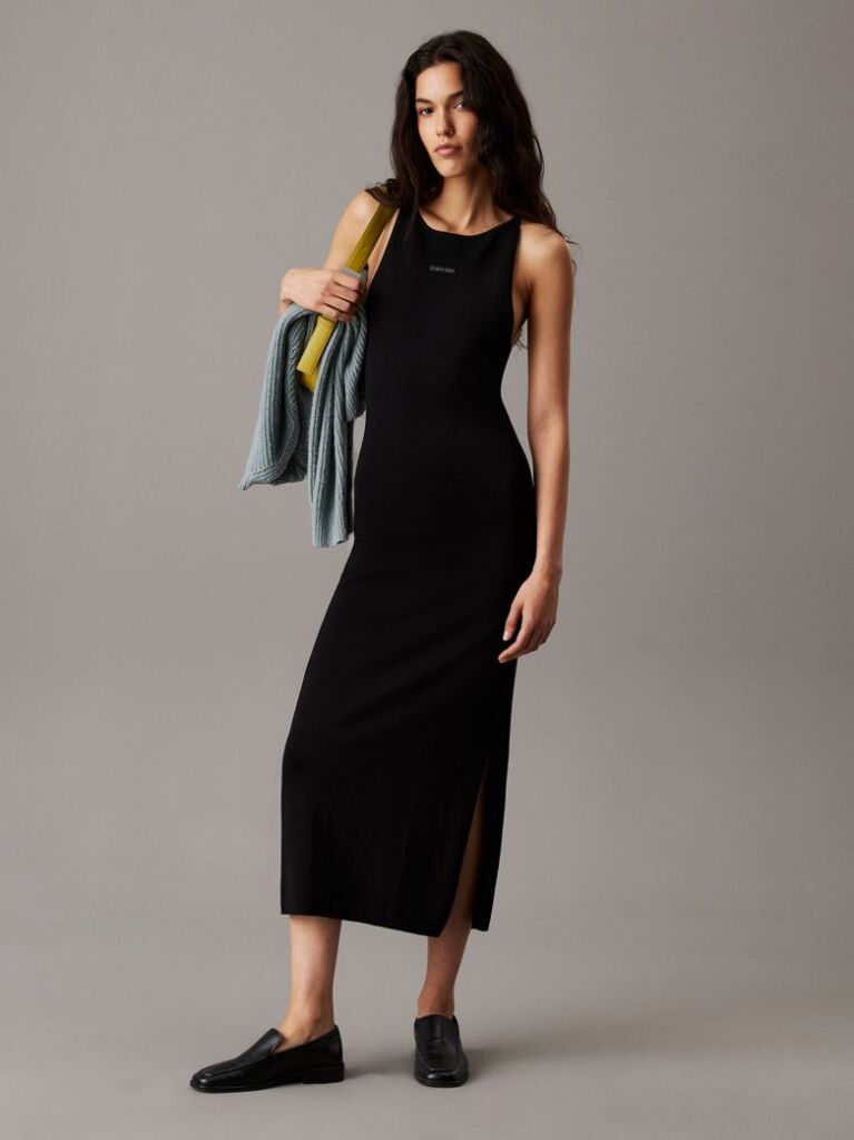 Black Slim Knit Racerback Maxi Dress  Women