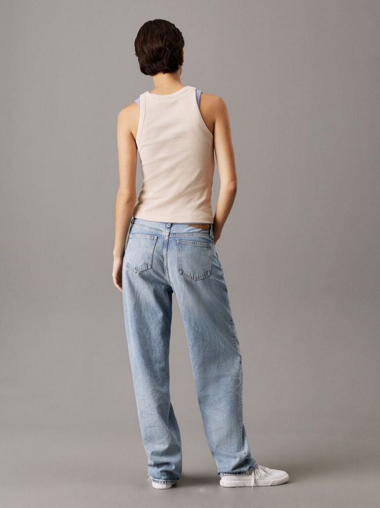 Beige Slim Ribbed Monogram Tank Top  Women