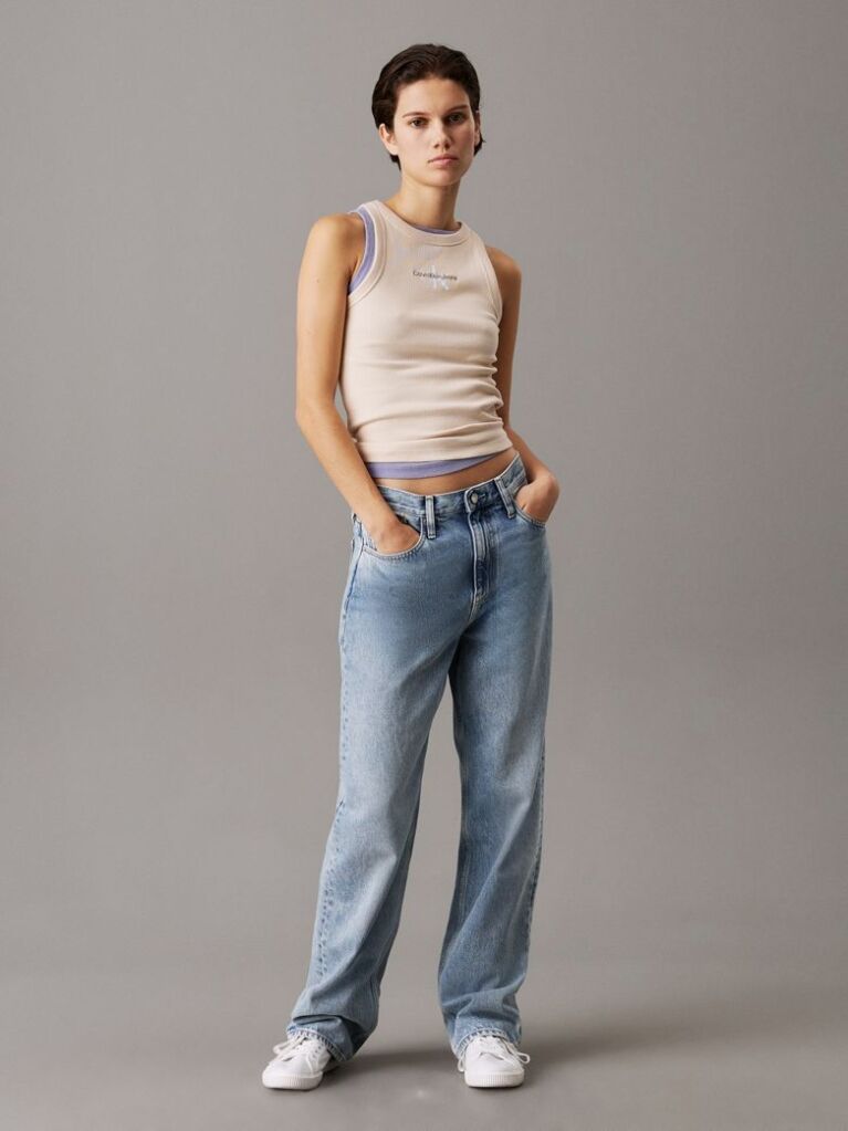 Beige Slim Ribbed Monogram Tank Top  Women