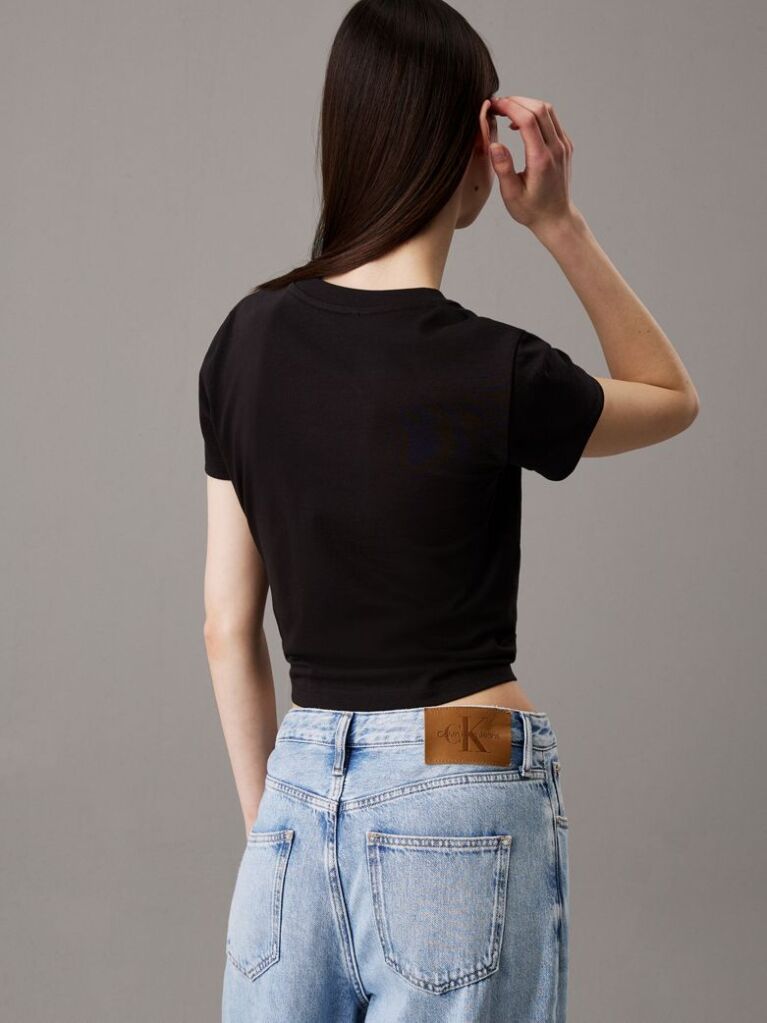 Black Slim Cropped Badge T-shirt  Women