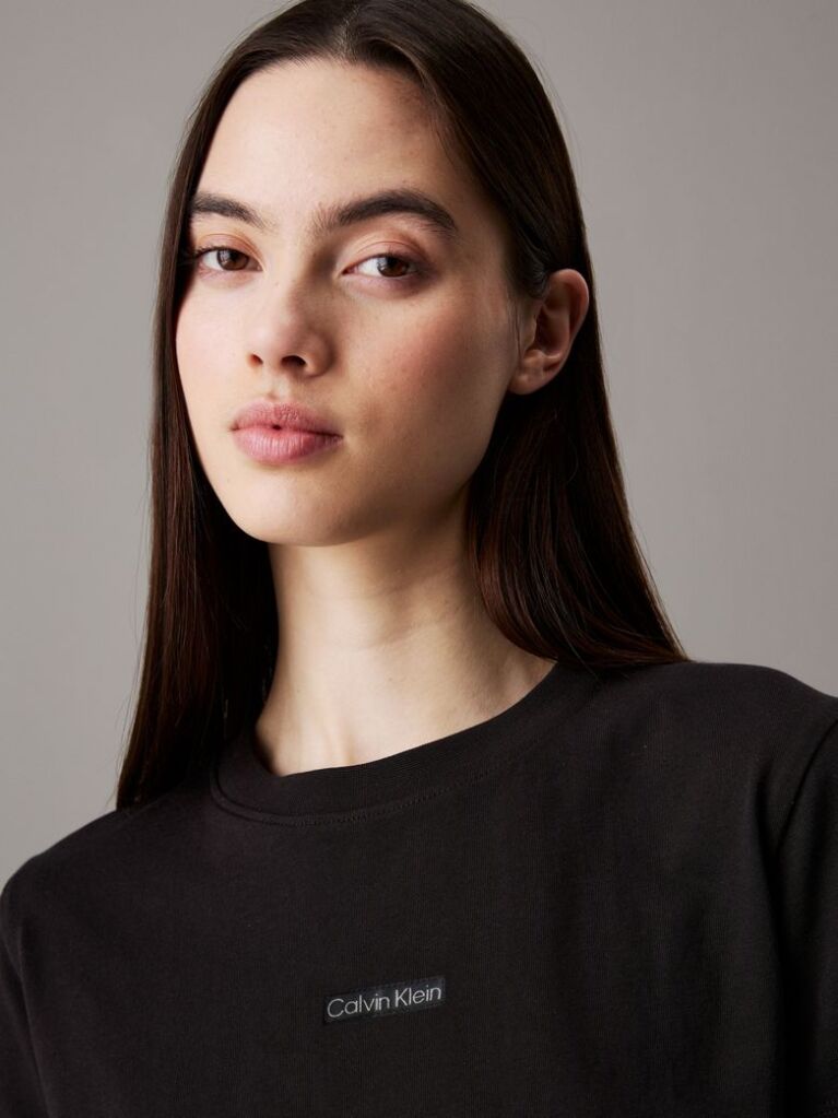 Black Slim Cropped Badge T-shirt  Women