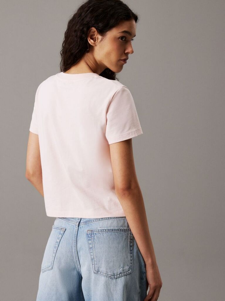 Pink Slim Cropped Badge T-shirt  Women