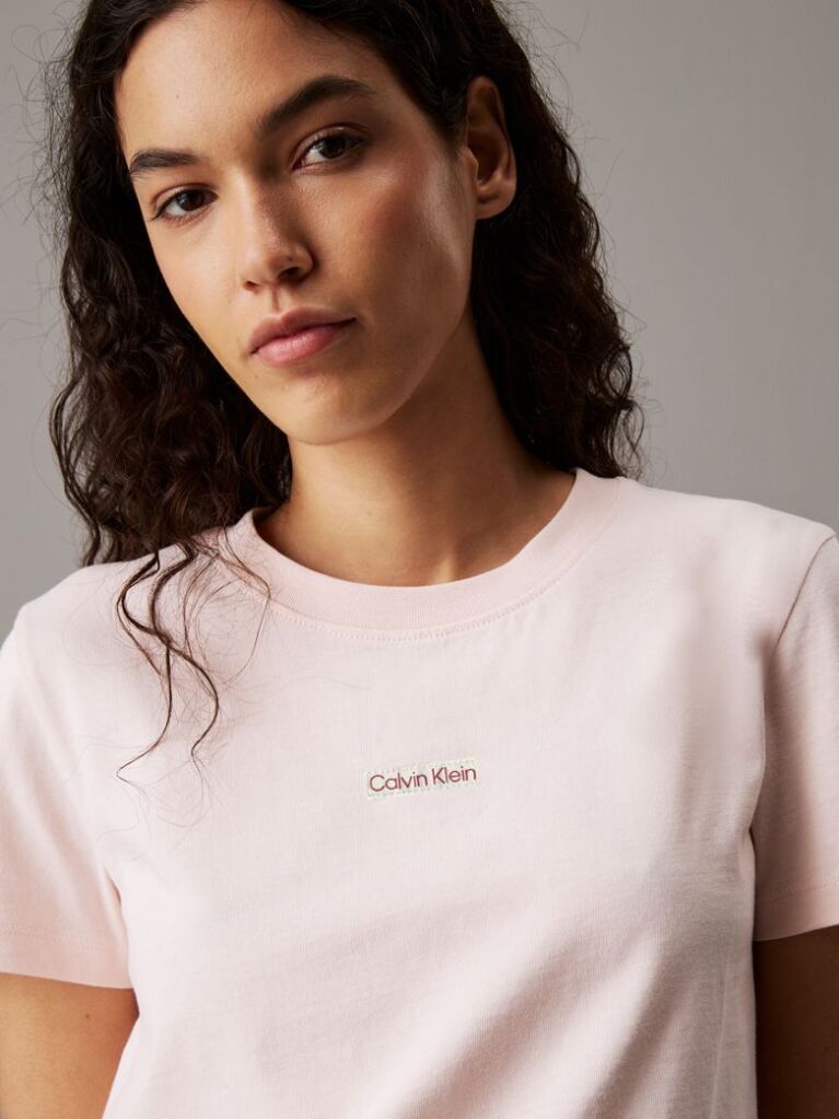 Pink Slim Cropped Badge T-shirt  Women