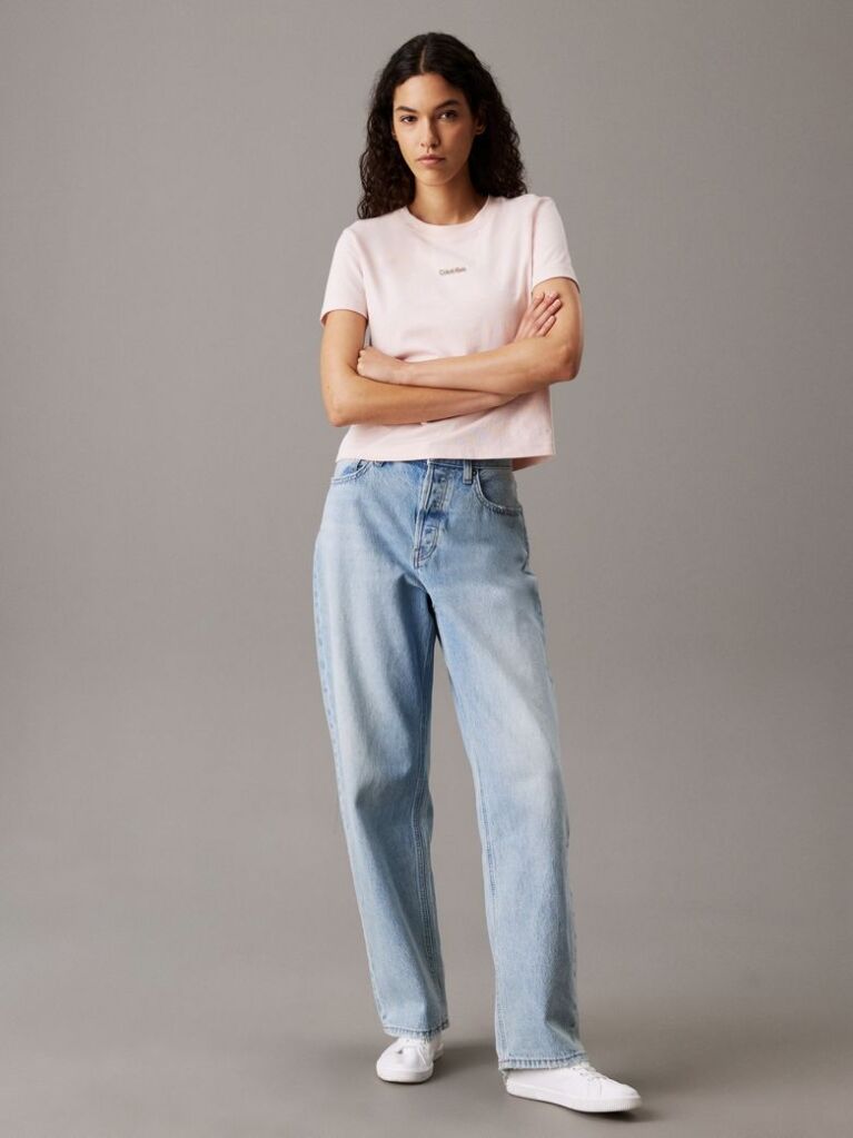 Pink Slim Cropped Badge T-shirt  Women