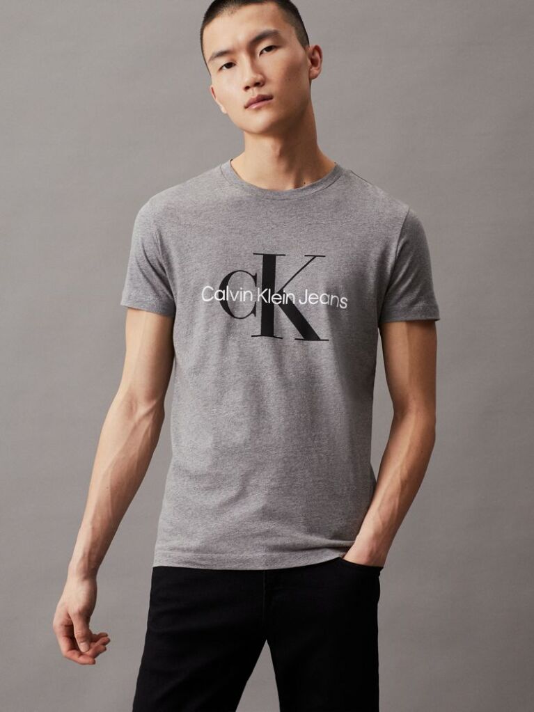 Γκρι Slim T-Shirt Με Μονόγραμμα  Άνδρας