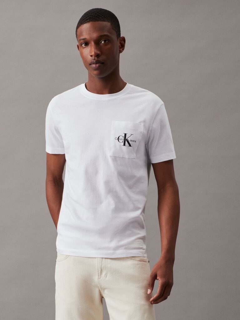 Λευκό Slim T-Shirt Με Μονόγραμμα Στη Τσέπη  Άνδρας