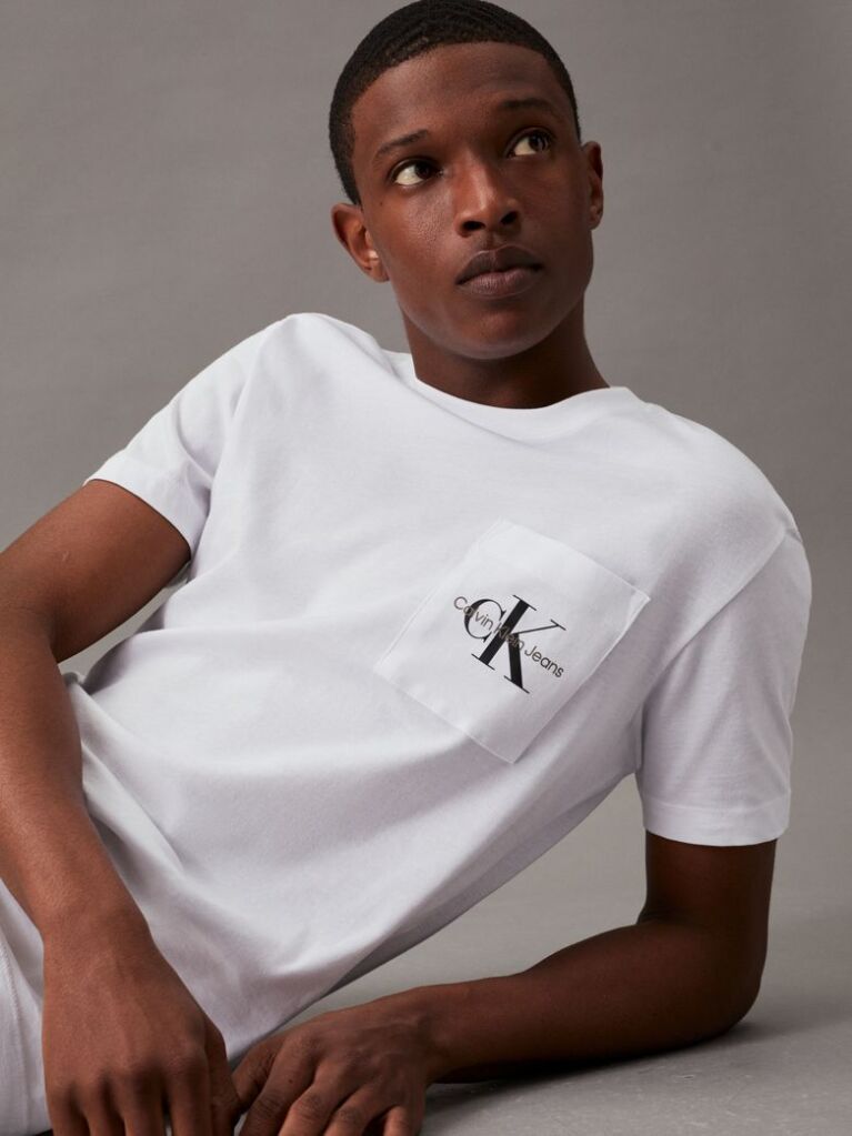 Λευκό Slim T-Shirt Με Μονόγραμμα Στη Τσέπη  Άνδρας