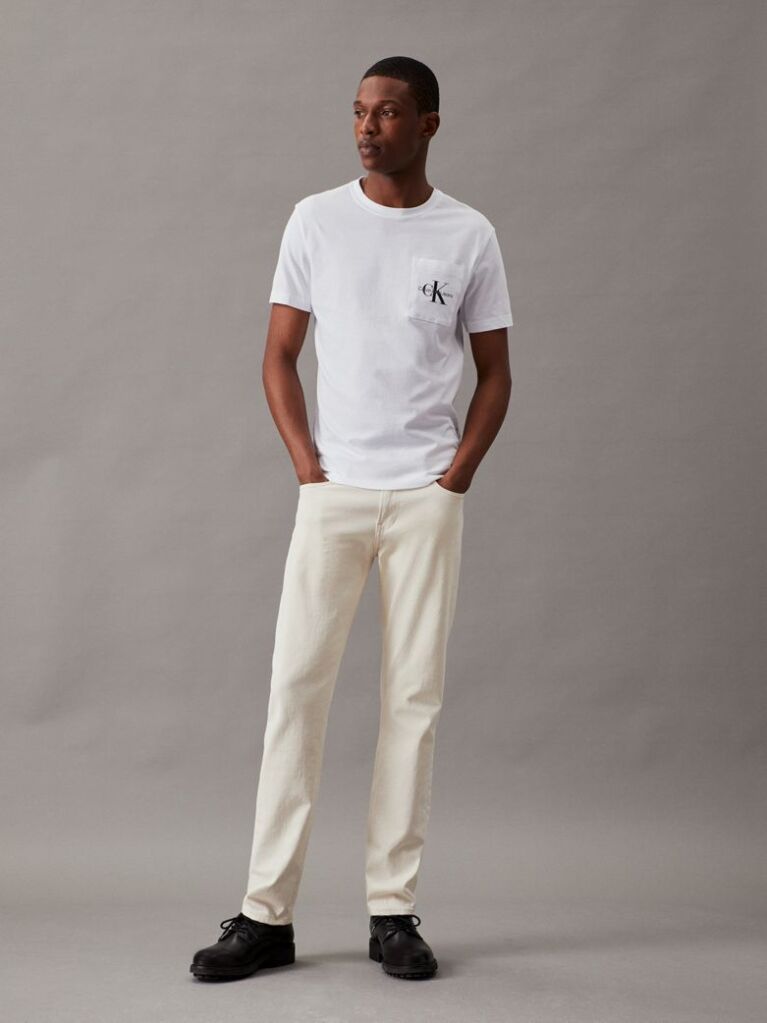 Λευκό Slim T-Shirt Με Μονόγραμμα Στη Τσέπη  Άνδρας