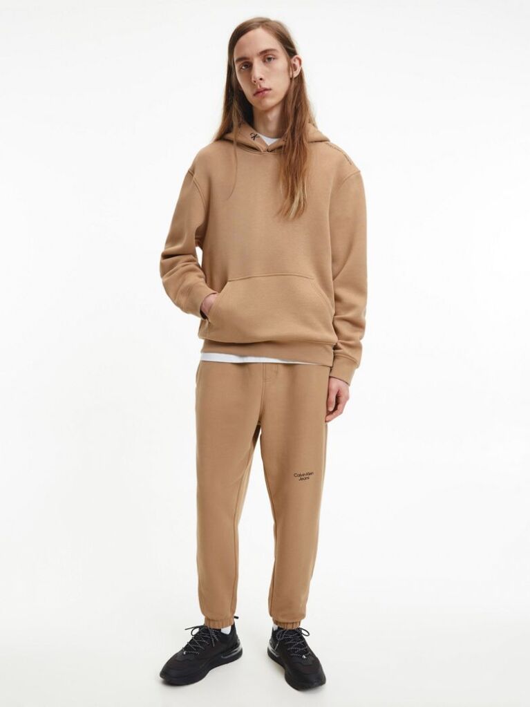 Brown Relaxed Logo Tape Hoodie  Men