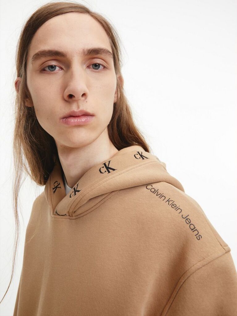 Brown Relaxed Logo Tape Hoodie  Men