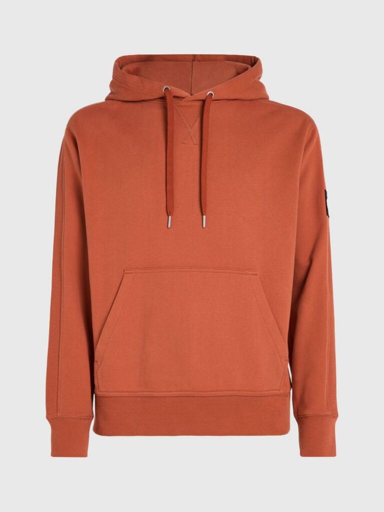 Orange Cotton Badge Hoodie  Men