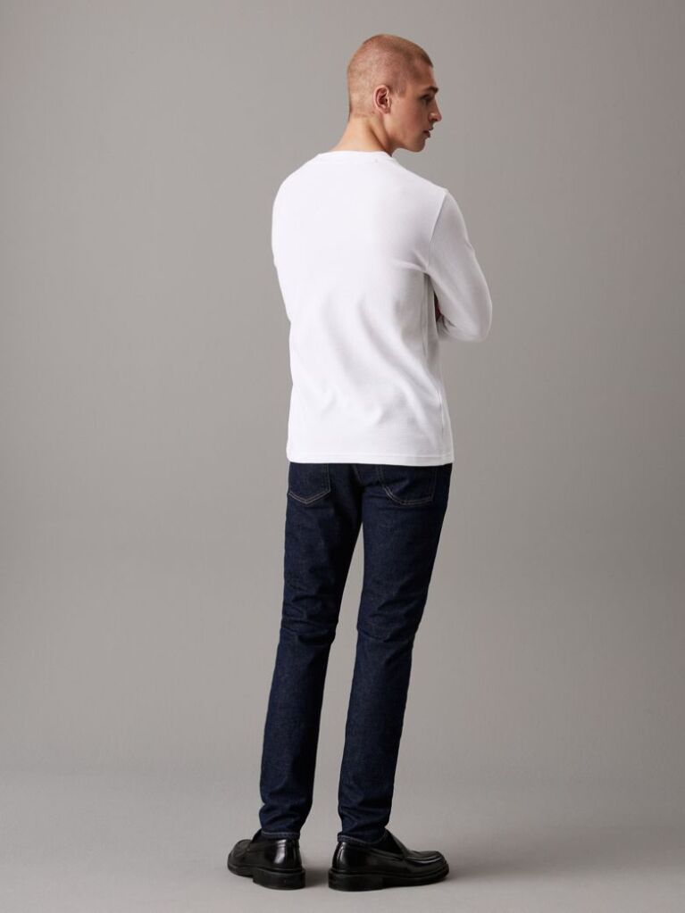 White Slim Long Sleeve Waffle T-shirt  Men