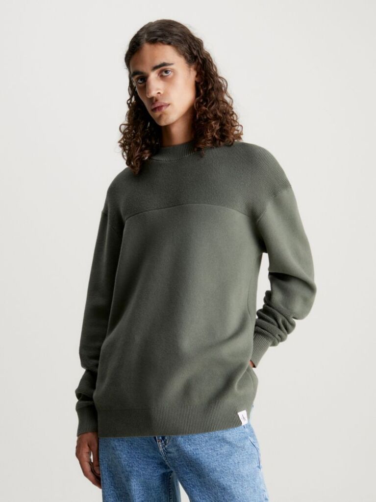 Green Texture Mix Cotton Jumper  Men
