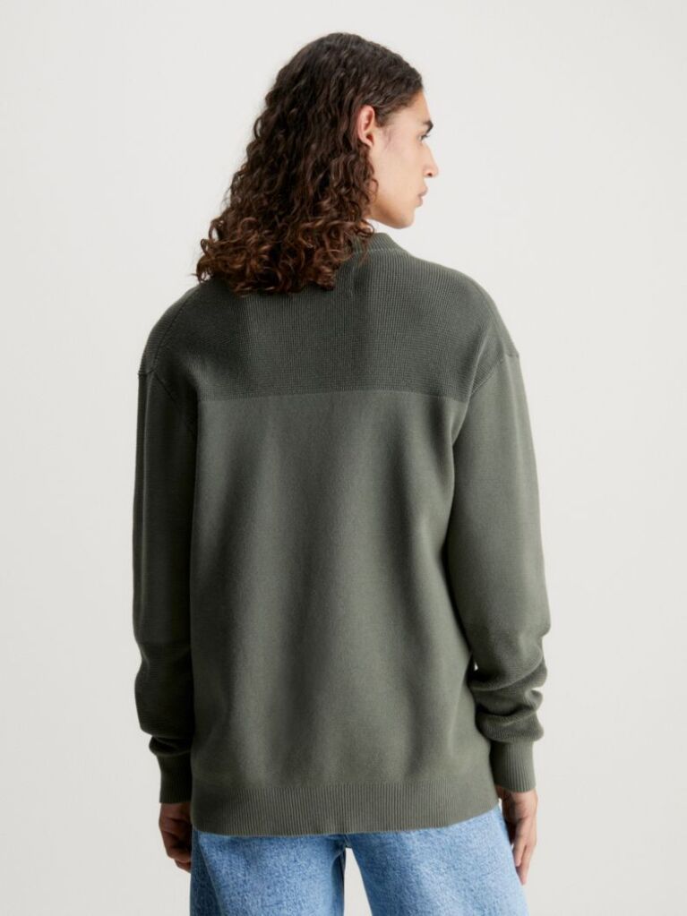 Green Texture Mix Cotton Jumper  Men