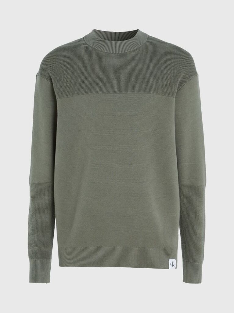 Green Texture Mix Cotton Jumper  Men
