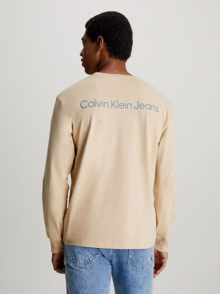 Μπεζ Μακρυμάνικο T-shirt Με Λογότυπο  Άνδρας