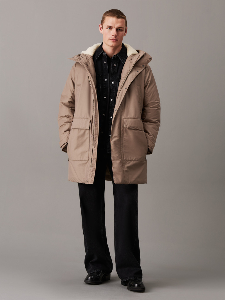 Beige Cotton Nylon Padded Parka Coat  Men