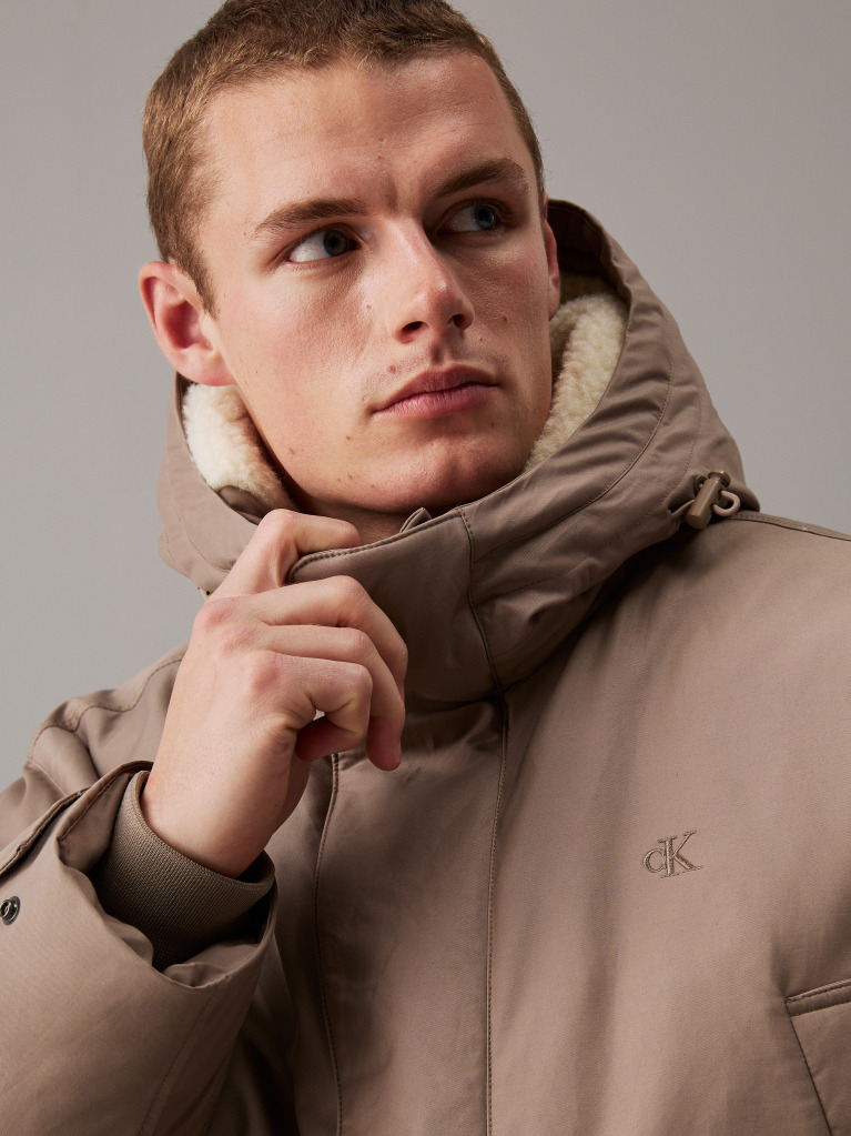 Beige Cotton Nylon Padded Parka Coat  Men