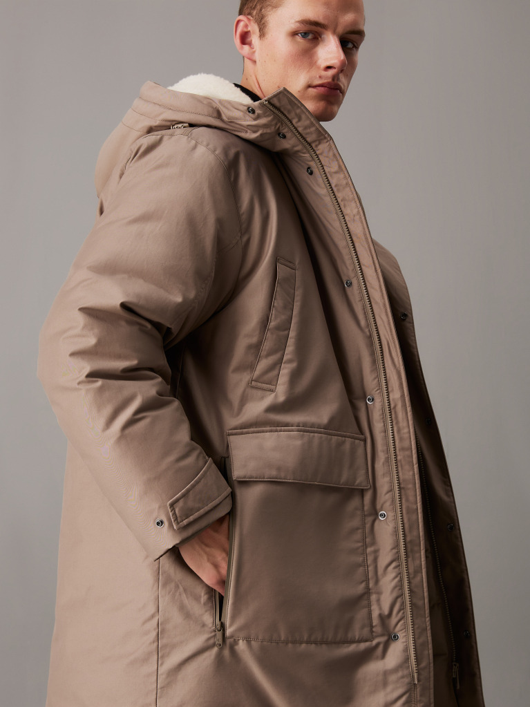 Beige Cotton Nylon Padded Parka Coat  Men