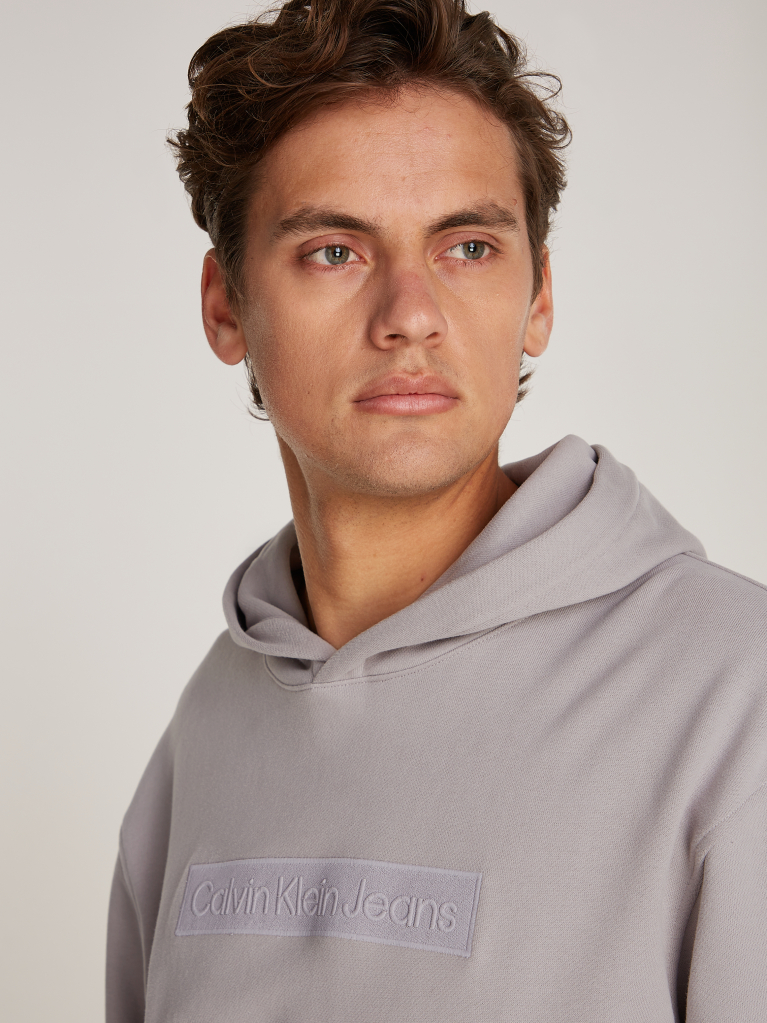 Γκρι Hoodie Με Ανάγλυφο Λογότυπο  Άνδρας
