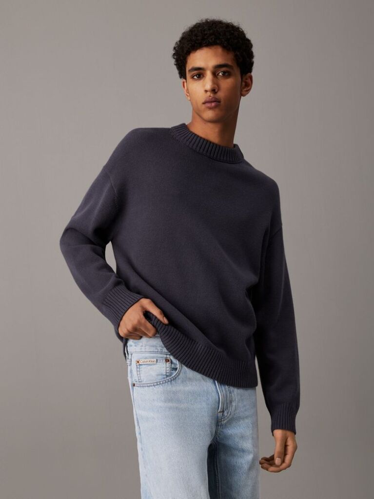 Black Oversized Cotton Wool Jumper  Men