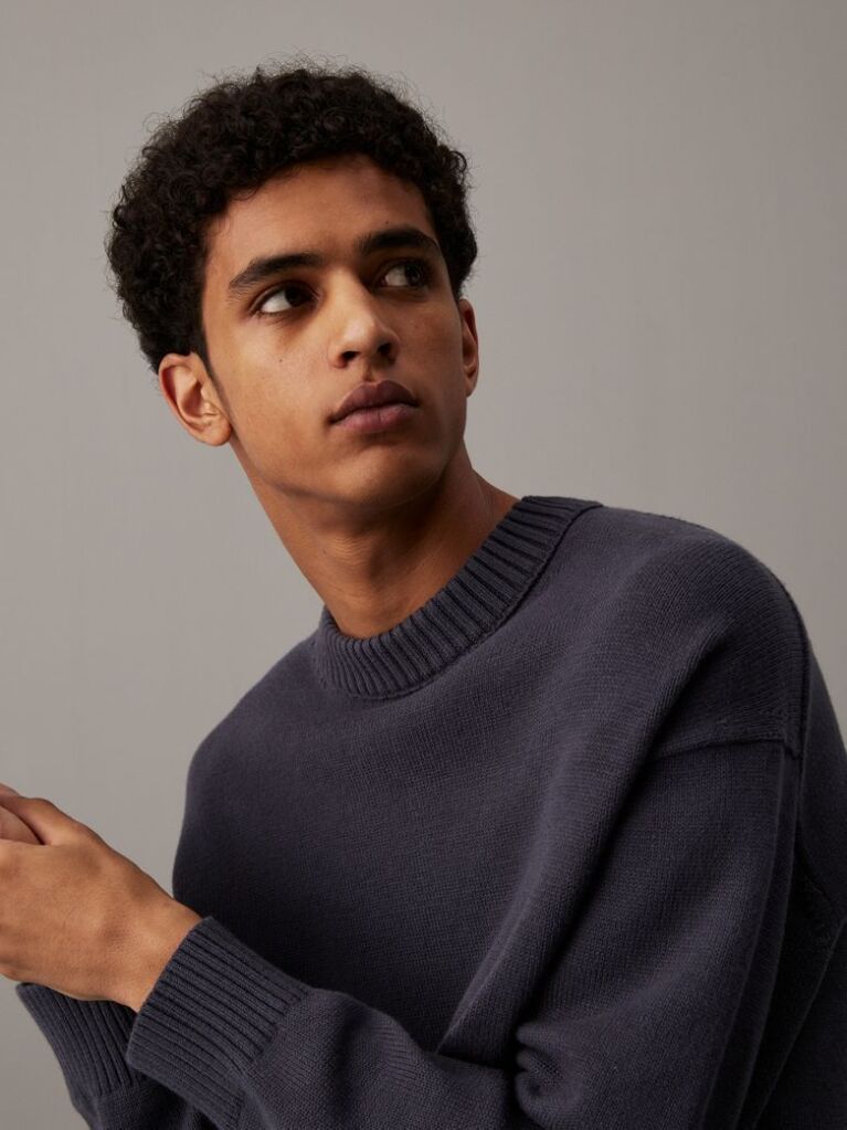 Black Oversized Cotton Wool Jumper  Men