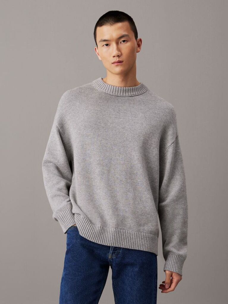 Grey Oversized Cotton Wool Jumper  Men