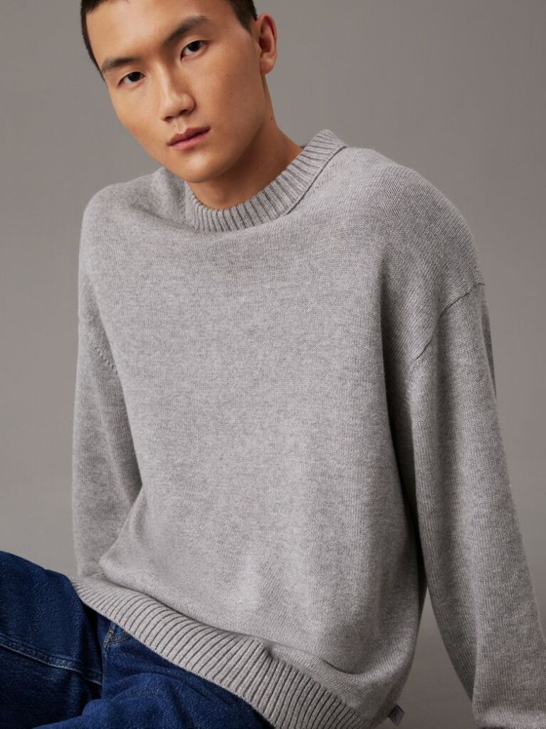 Grey Oversized Cotton Wool Jumper  Men