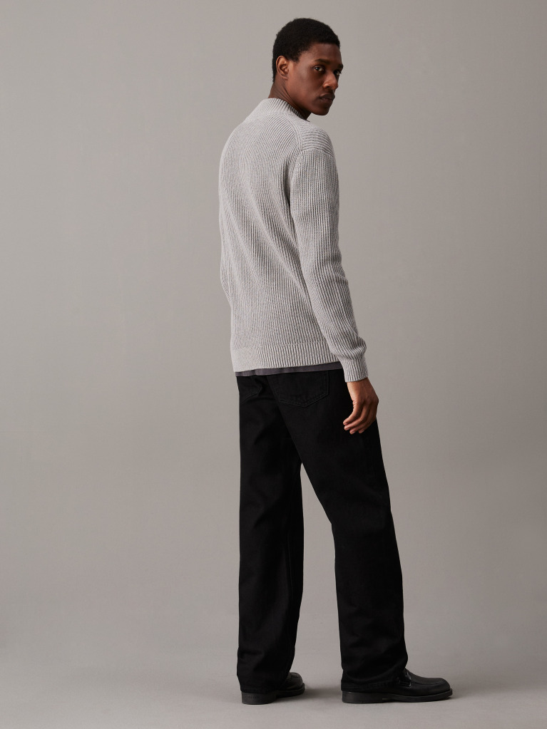 Grey Ribbed Cotton Zip Up Cardigan  Men
