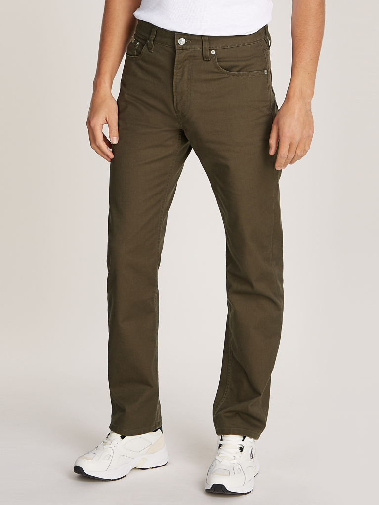Black Straight Cotton Twill Trousers  Men