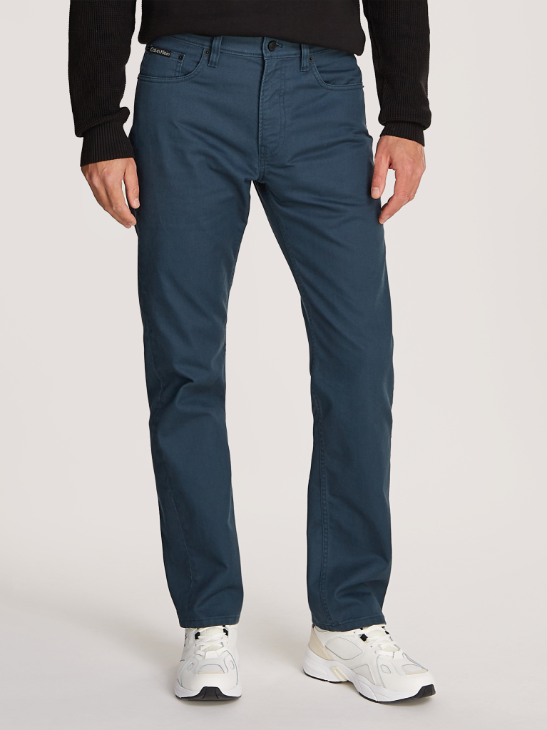 Blue Straight Cotton Twill Trousers  Men