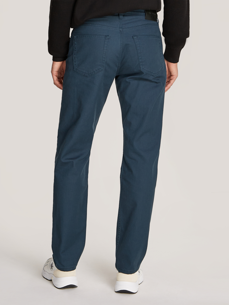 Blue Straight Cotton Twill Trousers  Men