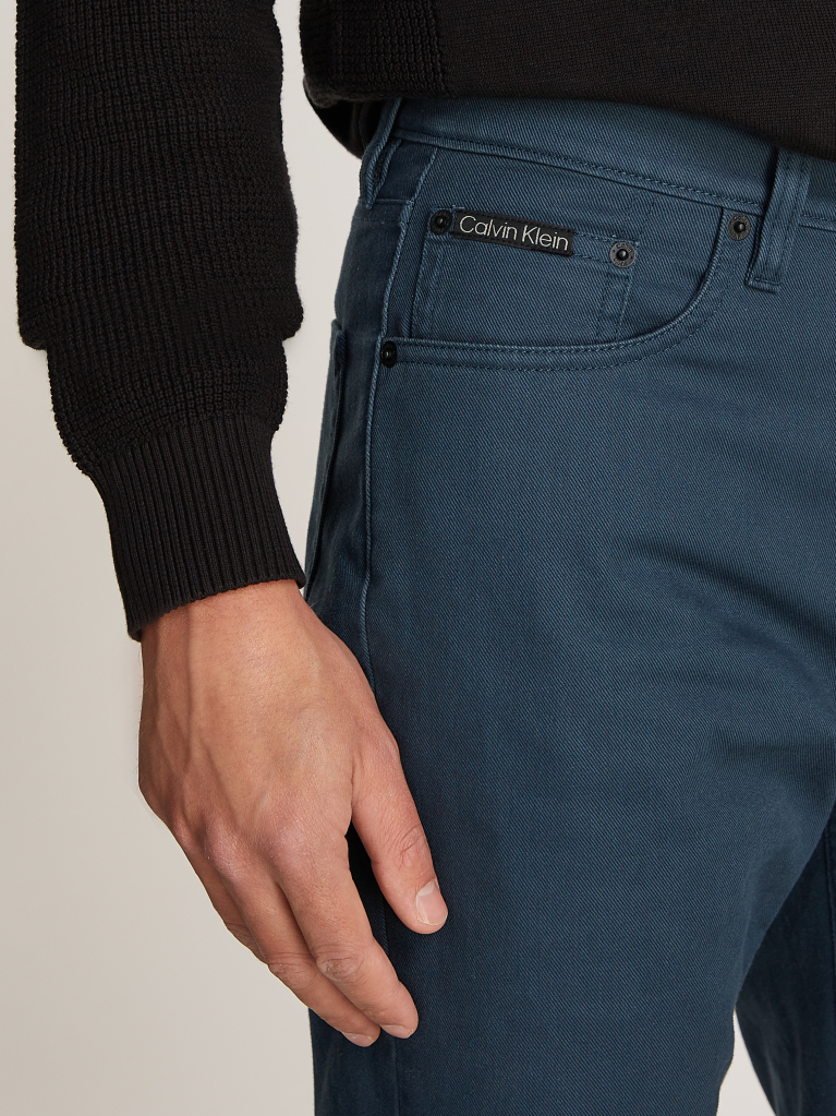Blue Straight Cotton Twill Trousers  Men