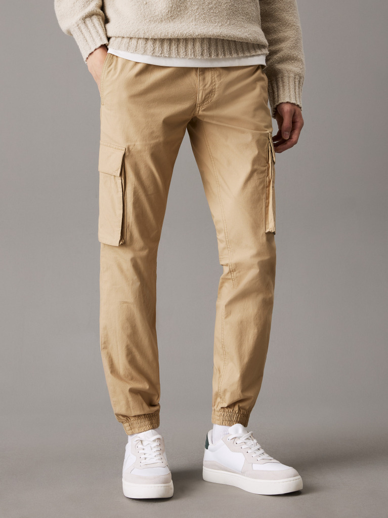 Beige Skinny Ripstop Cargo Pants  Men
