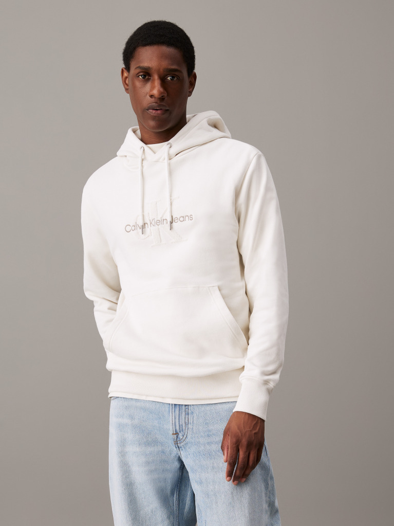 White Chenille Monogram Hoodie  Men