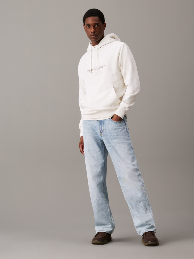 White Chenille Monogram Hoodie  Men