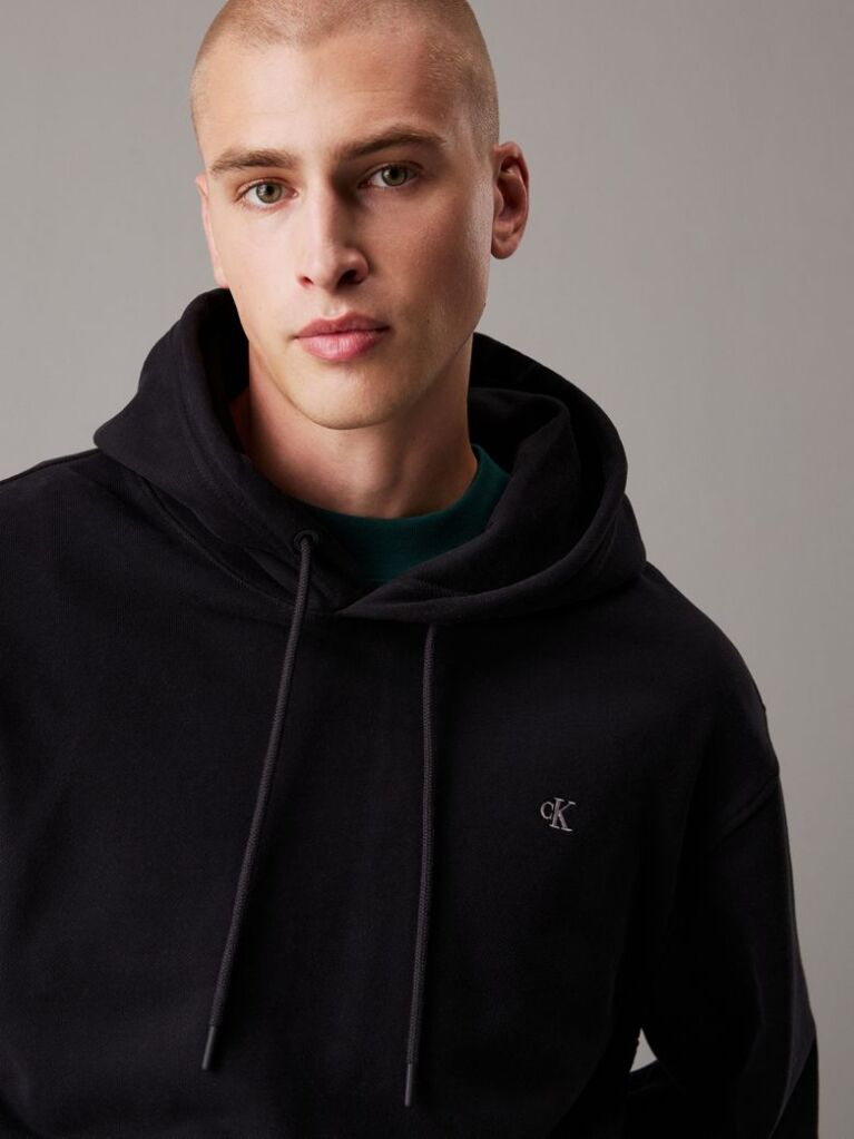 Μαύρο Hoodie Από Βαμβακερό Terry  Άνδρας