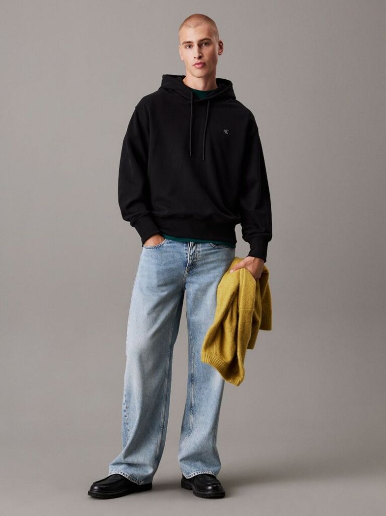 Μαύρο Hoodie Από Βαμβακερό Terry  Άνδρας