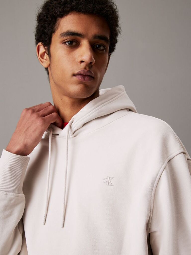 Μπεζ Hoodie Από Βαμβακερό Terry  Άνδρας