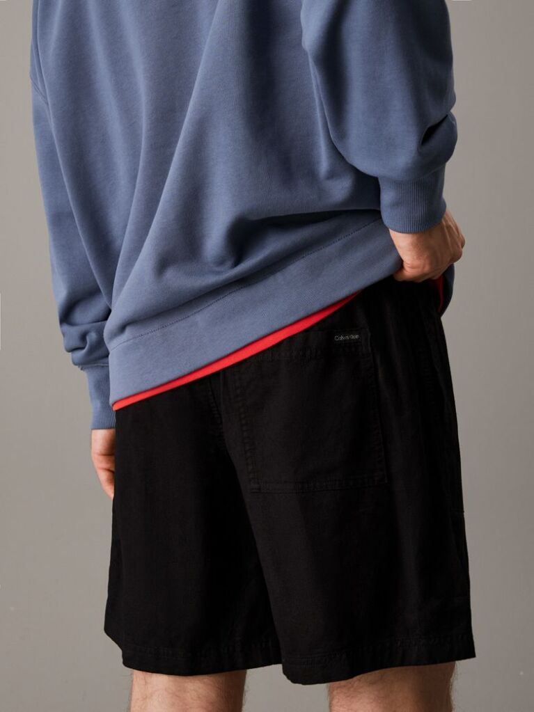 Μαύρο Λινή Βαμβακερή Βερμούδα Από Twill  Άνδρας
